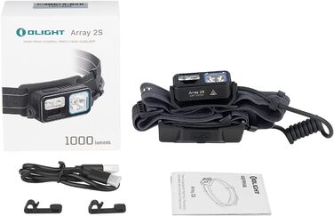 Налобний ліхтар OLIGHT Array 2S 1000 люмен, LED, жестове керування, USB акумулятор, 30 годин, червоне світло, SOS, 60° регулювання, IPX4, для бігу, риболовлі, туризму