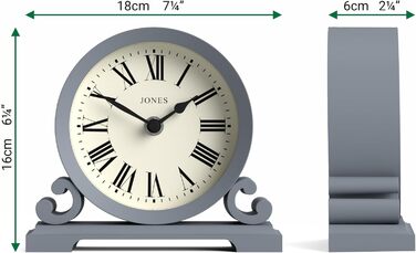 Декоративний настільний годинник JONES CLOCKS Saloon з римськими цифрами, класичний стиль, подвійний скрол, для столу, полиці чи тумбочки, французький морський синій