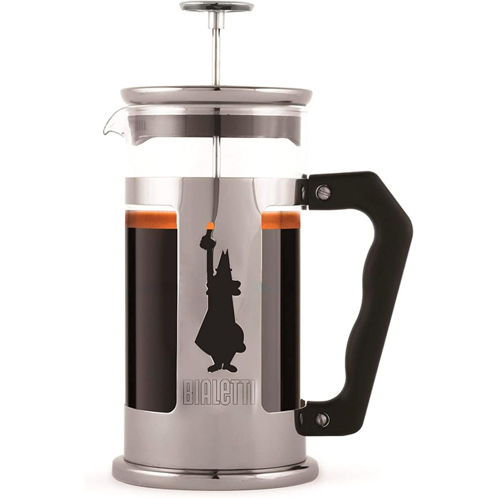 Френч-прес Bialetti Preziosa для кави та чаю, скло і нержавіюча сталь, 350 мл, на 3 чашки, можна мити в посудомийці, сріблястий