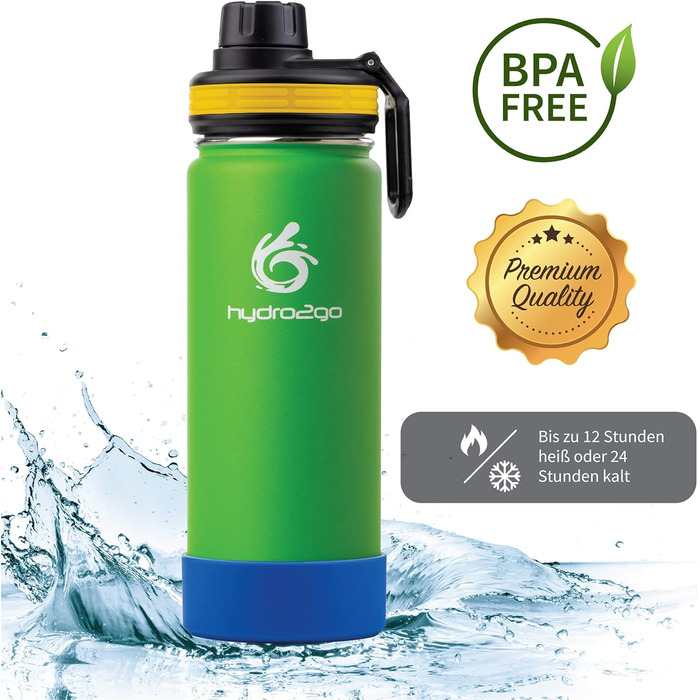 Дитяча термос пляшка з нержавіючої сталі 500 мл, 100% герметична, BPA-free, з 2 кришками (трубочка і спортивна), лаймова