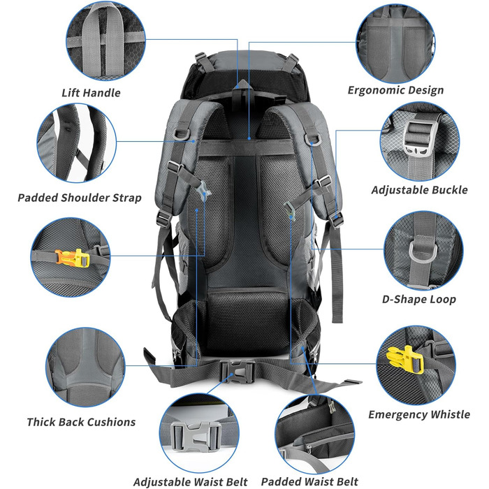 Рюкзак Night Cat Wanderrucksack 70/90 л для туризму, трекінгу, походів, подорожей, для чоловіків та жінок, дихаючий, для кемпінгу, альпінізму, велоподорожей