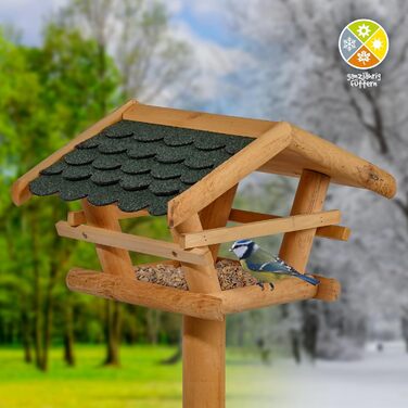 Годівниця для птахів з дерева dobar 48100FSC, з бітумним дахом і триногою, зелена, 44x44x101 см, для саду, тераси, балкона