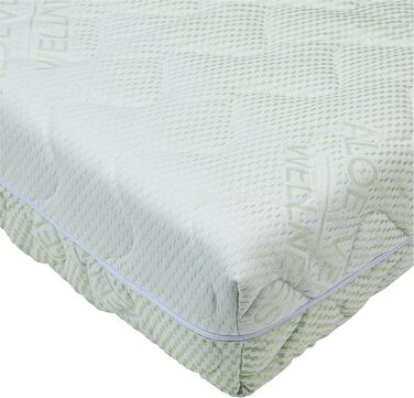Чохол для матраца BONEX Komfort 90x200 см, висота 16-18 см, двошарова тканина з алое вера, для алергіків, прати при 60°C, 4-стороння блискавка, білий/зелений