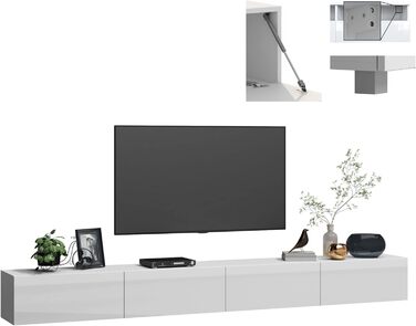 Підвісна тумба під телевізор 4housedesign, глянцева біла і чорна матова, 240 см (2х120), для ТВ до 55 дюймів, вітальня
