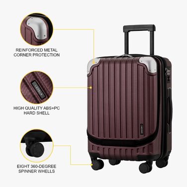Чемодан LEVEL8 на колесах, жорсткий ручний багаж із TSA-замком, червоний з органайзер-сетом, 37×25×55.5 см