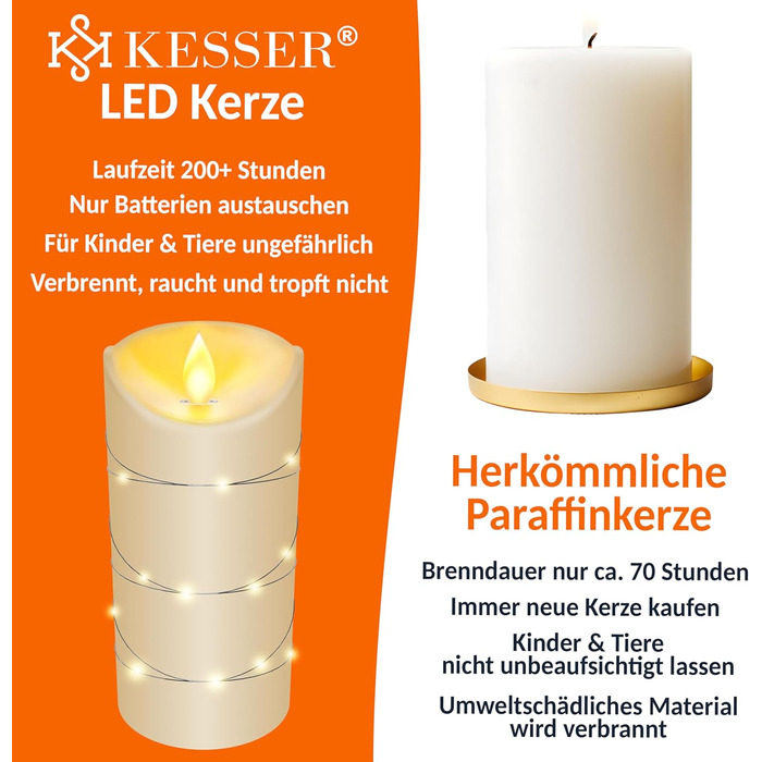 LED свічки KESSER, набір 3 шт., з таймером, з ефектом мерехтіння, фламінгові, з натурального воску, висота 10/12,5/15 см, для декору