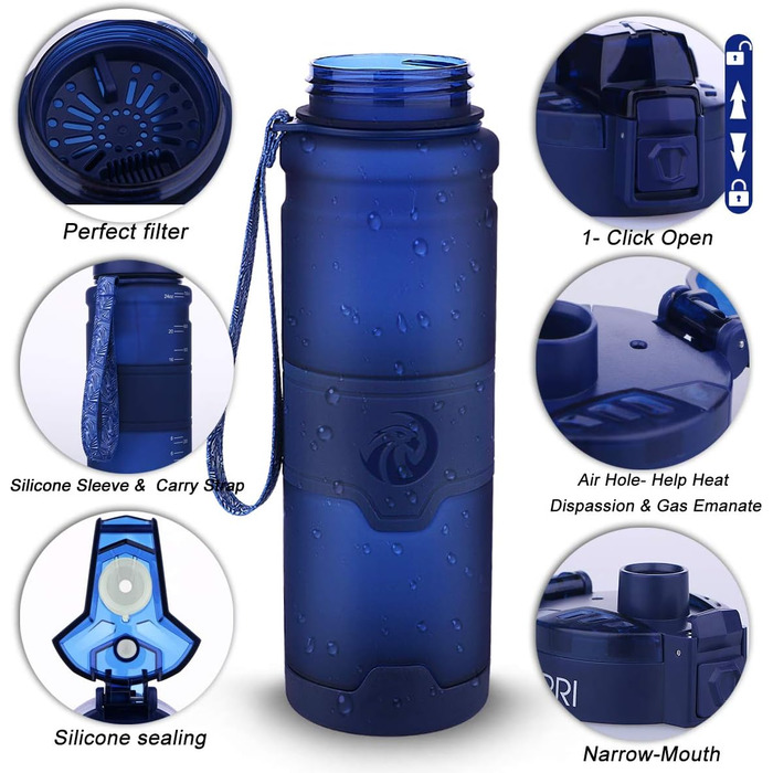 Дитяча спортивна пляшка для води ZORRI 503 мл, BPA-free, тритан, з фільтром, багаторазова, темно-синя