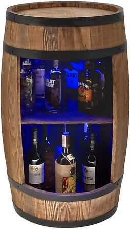 LED-бар Fass з підсвіткою RGB, тримачем для вина, дерев'яна бочка-бар 80x50 см, настінне винне сховище, домашній винний бар, рустикальний декор (венге) CREATIVE COOPER