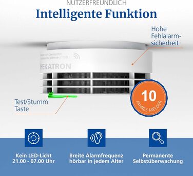 Датчик диму Hekatron Genius Plus X з радіомодулем, 10 років, переможець тестів, Німеччина