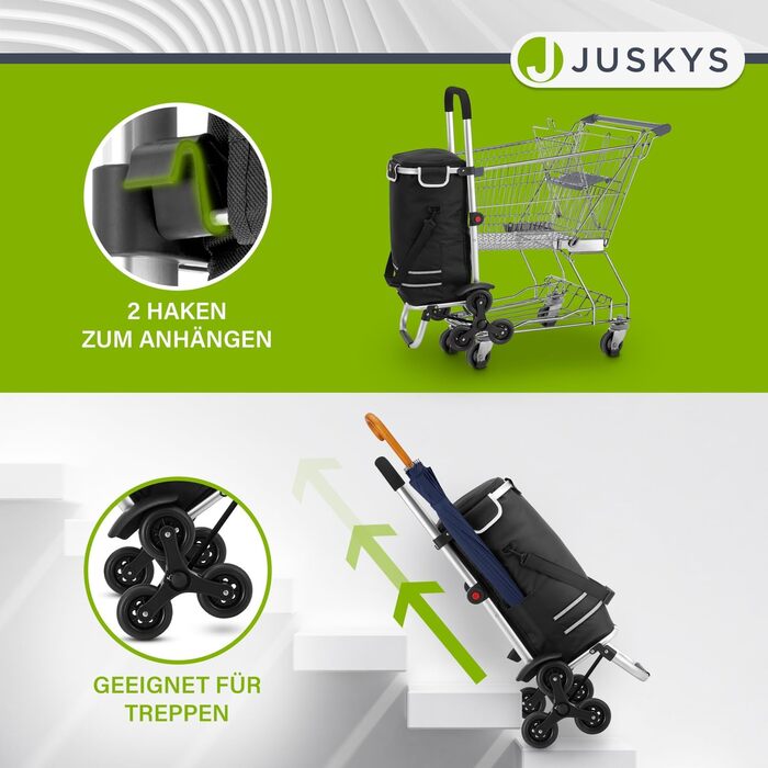 Сумка-візок Juskys 3-в-1 для сходів, 56 л, сучасна, складна, чорна – універсальний шопер, візок-трансформер для покупок та перевезення вантажів