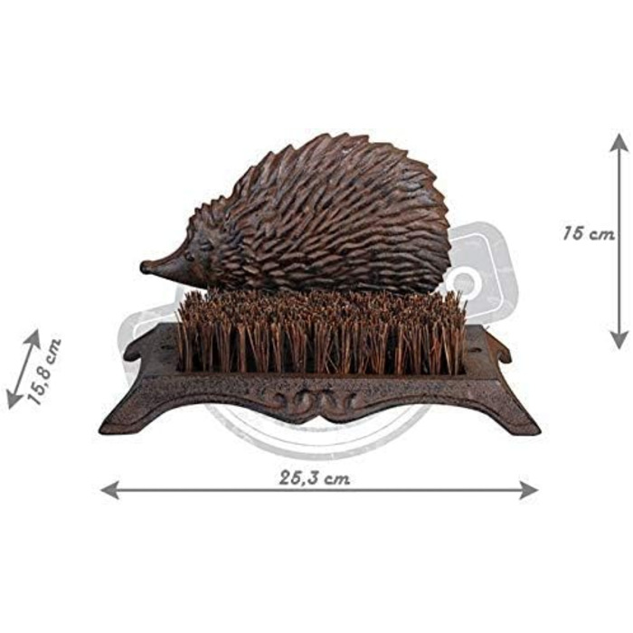 Esschert Design килимок для взуття у вигляді їжака з чавуну з щіткою, 25×16×15 см
