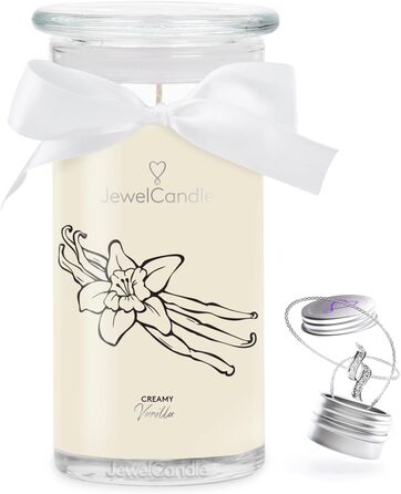 Ароматна свічка JuwelKerze Creamy Vanilla з підвіскою з срібла, велика бежева свічка-ювелірка з орієнтальним ароматом, сюрприз-прикраса всередині, ідеальний подарунок для жінок, 80 годин горіння