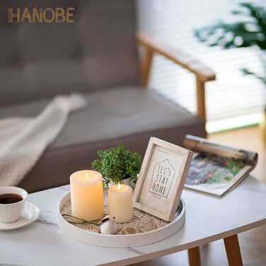 Декоративний дерев'яний піднос Hanobe, круглий, 30 см, вінтажний, білий, для свічок, чаю, столу, кухні, декор у стилі бохо, шеббі шик