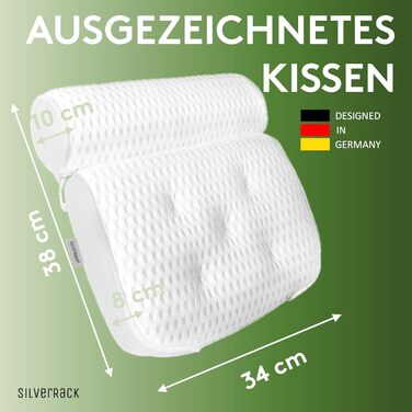 Подушка для ванни SilverRack MEDIUM-WEICH, біла, 4D, ергономічна, з присосками – аксесуар для ванни, ортопедична подушка для шиї