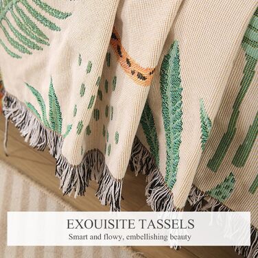 Двостороння бавовняна плед-покривало з китицями Jungle Boho, декоративна ковдра з листям і леопардами 160x130 см для ліжка, дивана, крісла, кемпінгу, настінний гобелен, скатертина, килимок