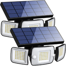 Сонячні LED лампи INTELAMP для вулиці з датчиком руху, 6000 мА·год, 108 LED, IP65, комплект 2 шт. – для тераси, гаража, двору