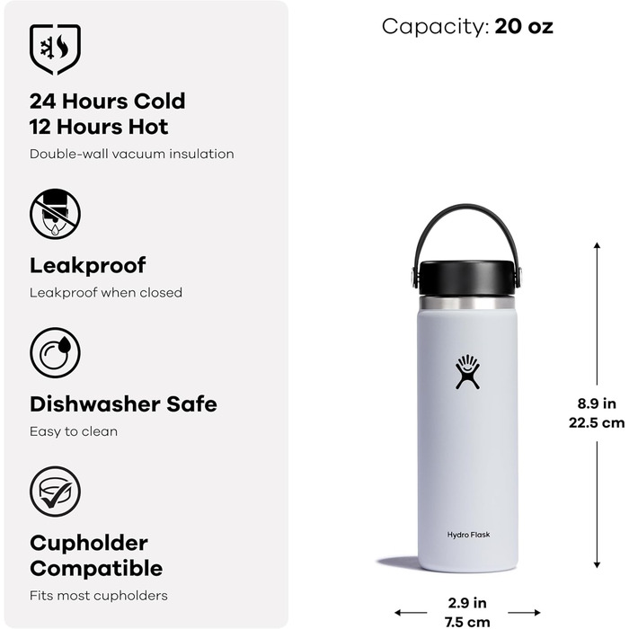 Термобутилка HYDRO FLASK 1180 мл із нержавіючої сталі, спортивна пляшка для води із ізотермічними властивостями, не протікає, кришка Flex Cap, ремінець, підходить для миття в посудомийній машині, колір ялиново-зелений