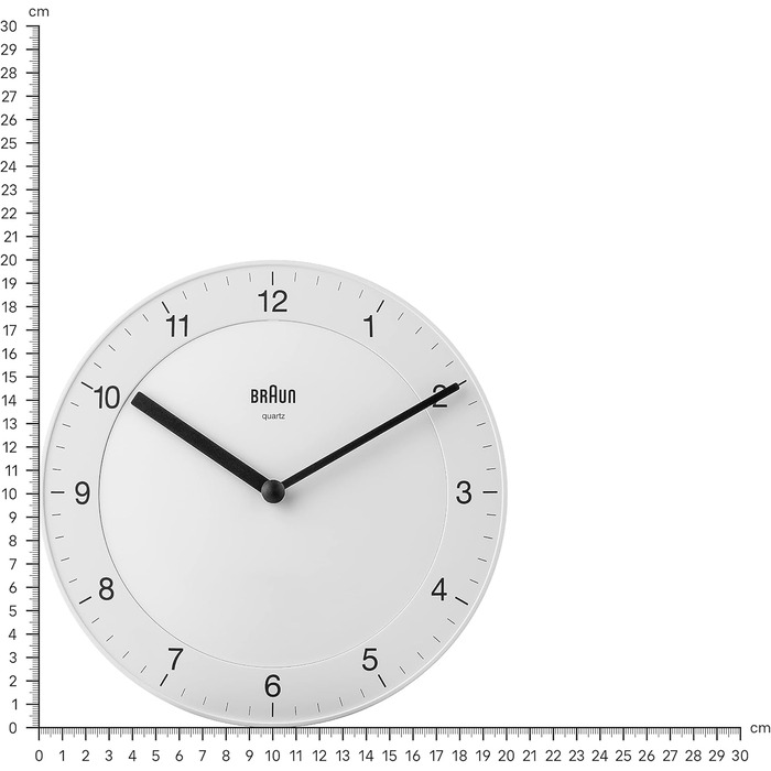 Настінний годинник Braun BC06W, класичний, аналоговий, кварцовий механізм, тихий хід, білий циферблат, 20 см