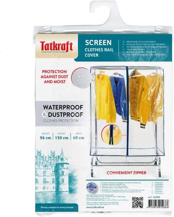 Tatkraft BIG Чохол для стійки для одягу, прозорий пластик, два блискавки, екстраширокий, 96 см