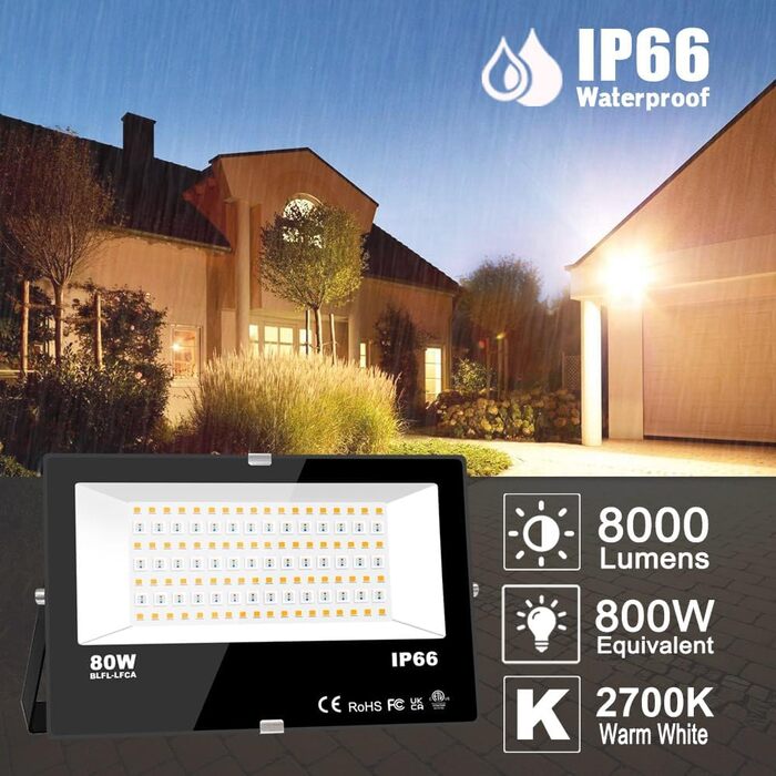 iLC RGB LED прожектор 80 Вт, 16 млн кольорів, таймер, тепле біле світло 2700K, IP66, для вулиці та приміщень, 2 шт.