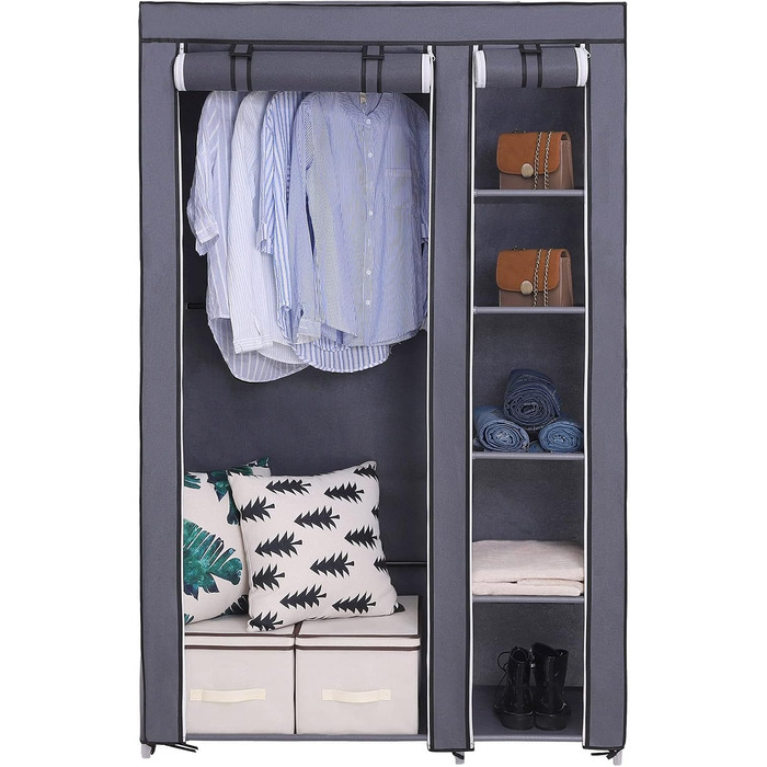 Тканинна шафа SONGMICS XL, складана, для одягу, з поперечиною, 110x175x45 см, сіра