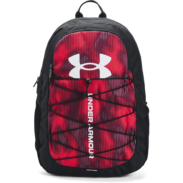 Рюкзак Under Armour Hustle Sport унісекс, спортивний водонепроникний рюкзак із відділенням для ноутбука, червоно-чорно-білий