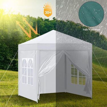 Павільйон CLIPOP Pop Up 3x3 м, складаний садовий павільйон з 4 стінками та сумкою, білий, UV-захист, для весілля, кемпінгу, пляжу