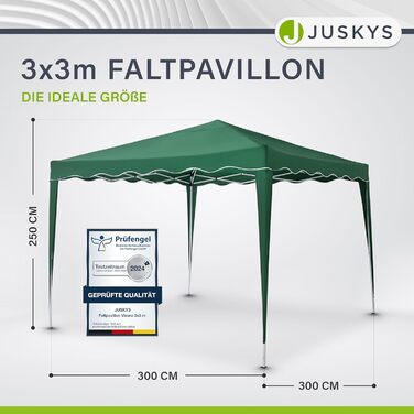 Складаний павільйон Juskys Vivara 3x3 м, висота регулюється, UV50+, водостійкий, садовий намет з сумкою, зелений