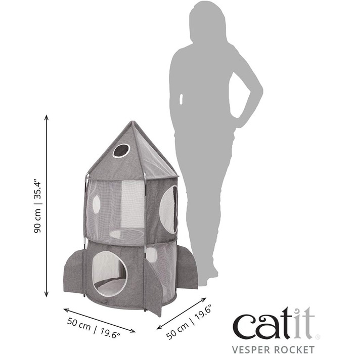 Котячий будиночок Catit Vesper Turm у формі ракети з подушкою для сну, сірий