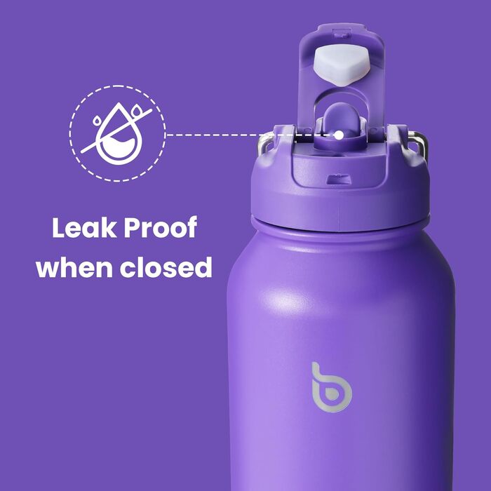 Ізольована спортивна пляшка BOTTLE BOTTLE з нержавіючої сталі, з трубочкою та кришкою-ручкою, 1 л, для води та пігулок, біла/фіолетова