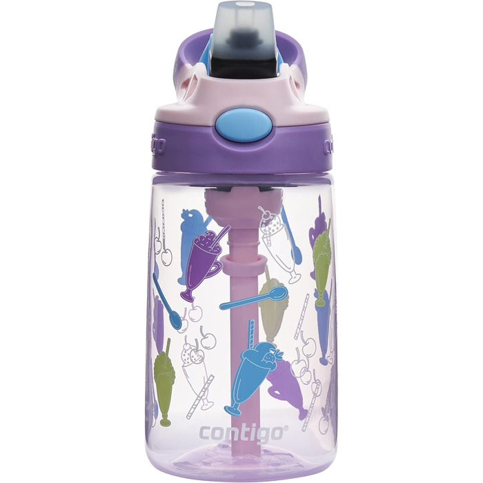 Дитяча пляшка для води Contigo Easy Clean Autospout з трубочкою, BPA-free, 420 мл, пластикова, герметична, легка у догляді, для школи та спорту (Strawberry Shakes)