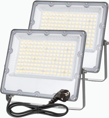 Комплект з 2 LED прожекторів 100Вт, 8910Лм, 6500К, IP66, для вуличного освітлення, водонепроникний, з вилкою, для безпеки, двір, сад
