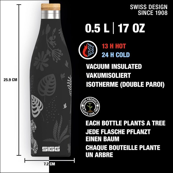 Термос-бутилка SIGG Meridian 0,5 л, нержавіюча сталь 18/8, бамбукова кришка, герметична, BPA-free, для води, Sumatra Tiger