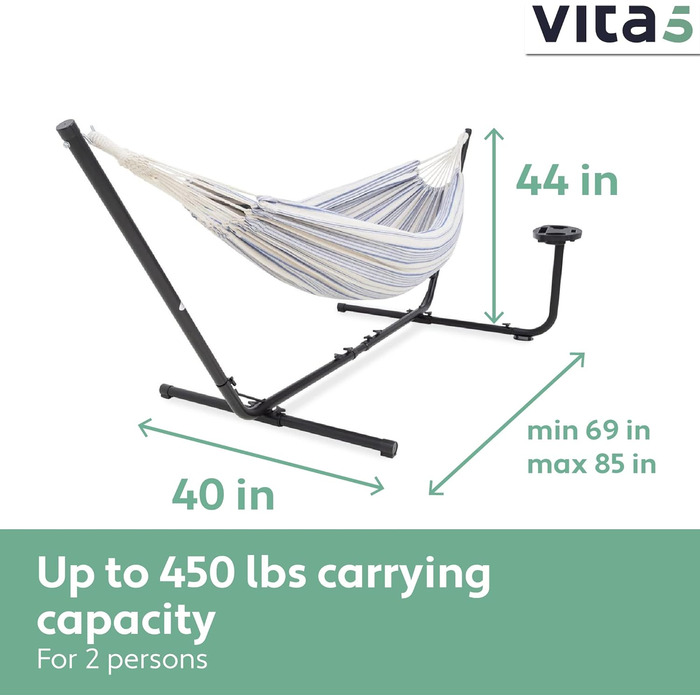 Гамак Vita5 з каркасом для двох, 200 кг, з сумкою, для саду, балкону, тераси, подвійний, переносний, для вулиці та дому