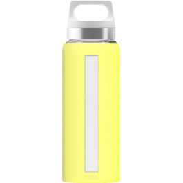 Скляна пляшка для води SIGG Dream 0.65 л, термостійка, безпечна, з силіконовим чохлом, не протікає, лимонна