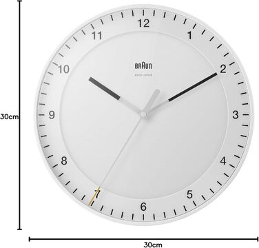 Настінний годинник Braun BC17W-DCF, 30 см, білий, безшумний, радіокерований, велика класична модель, легке читання, центральноєвропейський час (MEZ/GMT+1)