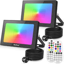 Світлодіодний RGB прожектор MEIHUA 25W, 2 шт, IP66, з пультом, 10 кольорів, 12 режимів, діммер, таймер, для вулиці та приміщення, пам’ять налаштувань, для саду, дерева, ландшафту