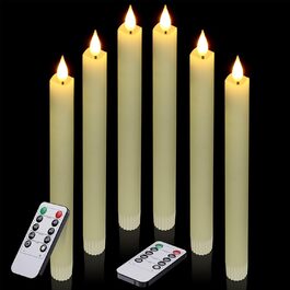 LED свічки Ymenow з таймером, набір 6 шт. 24,5 см, електричні свічки з натурального воску, мерехтливе полум'я, 2 пульти, для спальні, вітальні, декору Хелловін та Різдва
