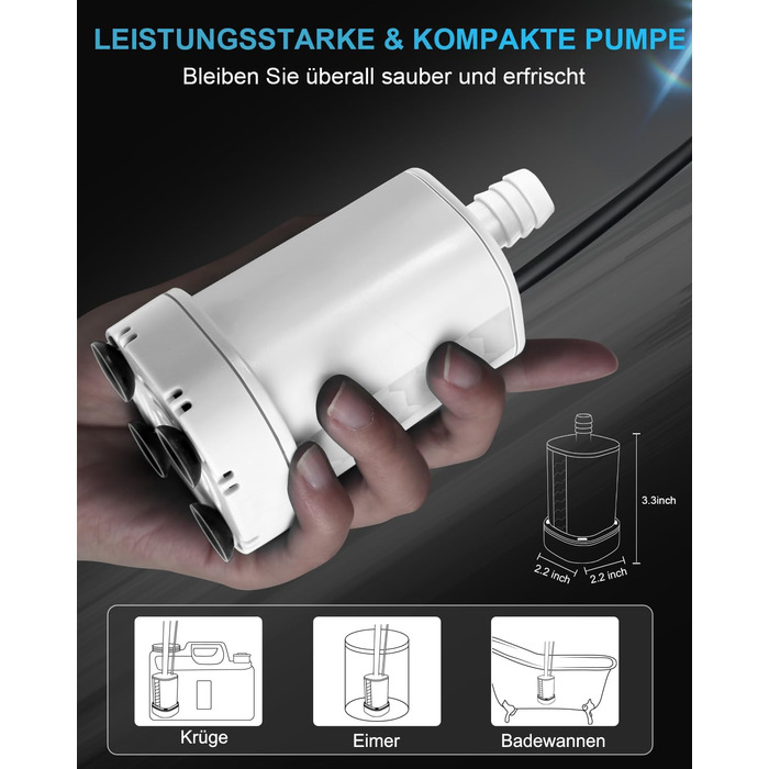 Портативний душ AUTOPkio 12V для кемпінгу, покращена помпа, підключення Plug-and-Play, для авто, подорожей, миття машин, без розпилювача