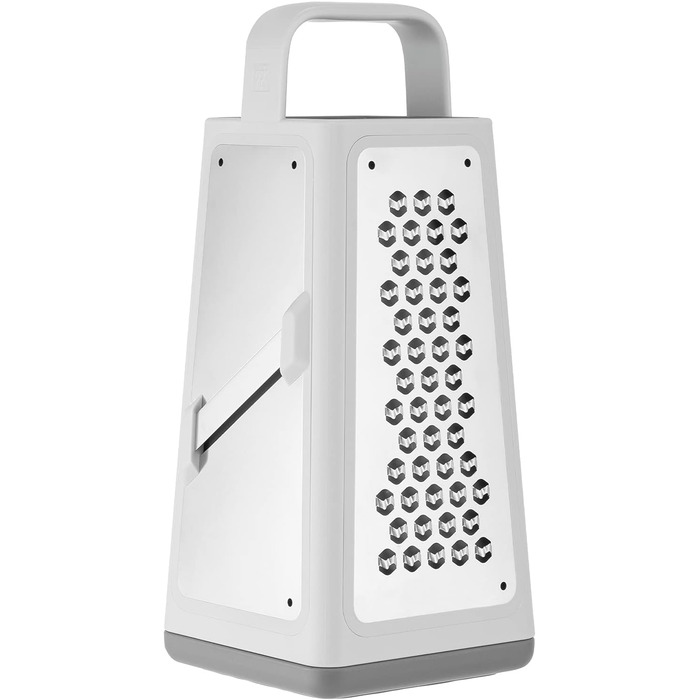 Терка кухонна ZWILLING Z-Cut, 4 насадки, нерж. сталь, з контейнером, для овочів, сиру, картоплі, пармезану, двостороння, 26×11×11 см, підходить для посудомийки, сіра