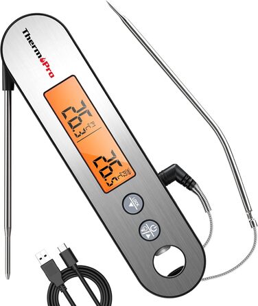 Термометр для м'яса ThermoPro TP610, точність 0,5℃, USB зарядка, водонепроникний IPX5, з відкривачкою, для гриля та кухні, велика індикація