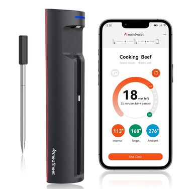 Meatmeet Pro бездротовий термометр для м'яса з Wi-Fi та Bluetooth, водонепроникний IP67, з таймером і додатком, для барбекю, духовки, гриля, кухні, вертіла