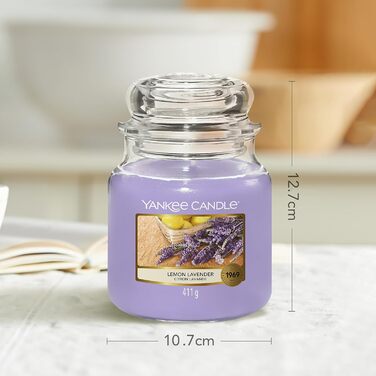 Ароматична свічка Yankee Candle у склі, середня, Lemon Lavender, до 75 годин горіння