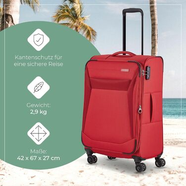 Валіза Travelite Chios на 4 колесах, розмір L, м'який корпус, з розширенням і захистом кутів, стильний дорожній чемодан 78 см, 90-97 л, червоний