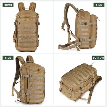 Тактичний рюкзак HUNTVP 20 л водостійкий MOLLE для чоловіків і жінок — військовий, спортивний, велосипедний, для подорожей, камуфляж, коричневий