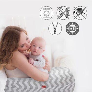 Універсальна подушка для вагітних і годування Scamp, бічна ортопедична подушка з наволочкою, дизайн Zigzag Grey White