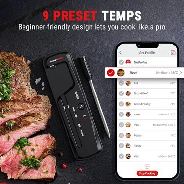 Бездротовий Bluetooth термометр для м'яса ThermoPro TempSpike TP961, IP67, 150м, для гриля, духовки, посудомийної машини