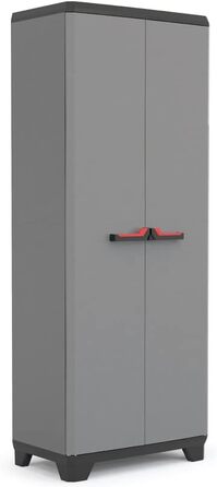 Пластикова шафа Keter Stilo висока 68x39x173 см, сіро-чорна з червоним, з 3 регульованими полицями, навантаження до 15 кг, для зберігання (Індустріальна)