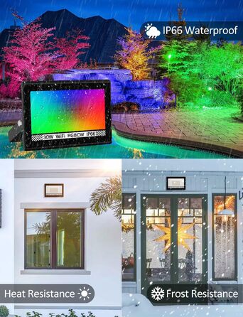 LED прожектор для вулиці 100W RGB з пультом і Bluetooth APP, IP66, водонепроникний, набір 2 шт., кольорове підсвічування для саду та двору