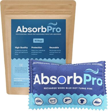 Absorb Pro Перезаряджаємий мішечок-осушувач повітря, 10 шт, 100 г, багаторазові абсорбери вологи з силікагелем для сміттєвих баків, сумок, сейфів для зброї, зберігання продуктів